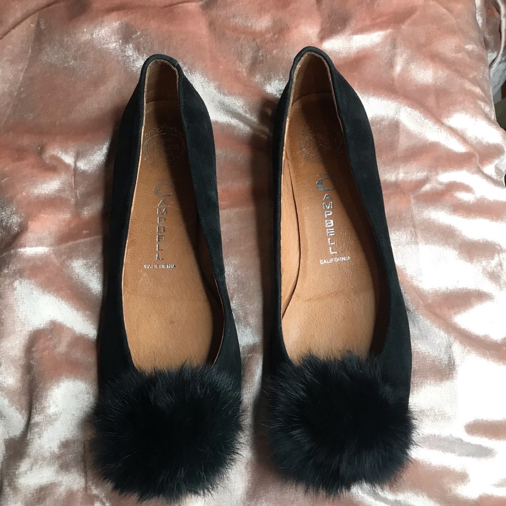 Jeffrey Campbell Suede Flats Rabbit Fur Pom 9